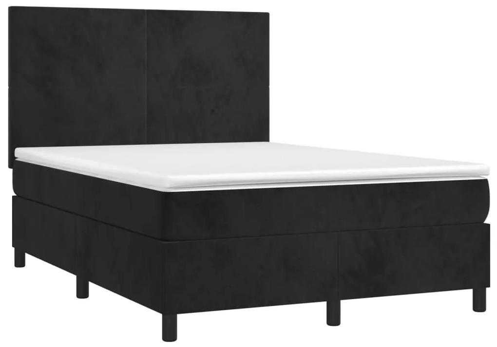 Pat box spring cu saltea, negru, 140x200 cm, catifea Negru, 140 x 200 cm, Design simplu