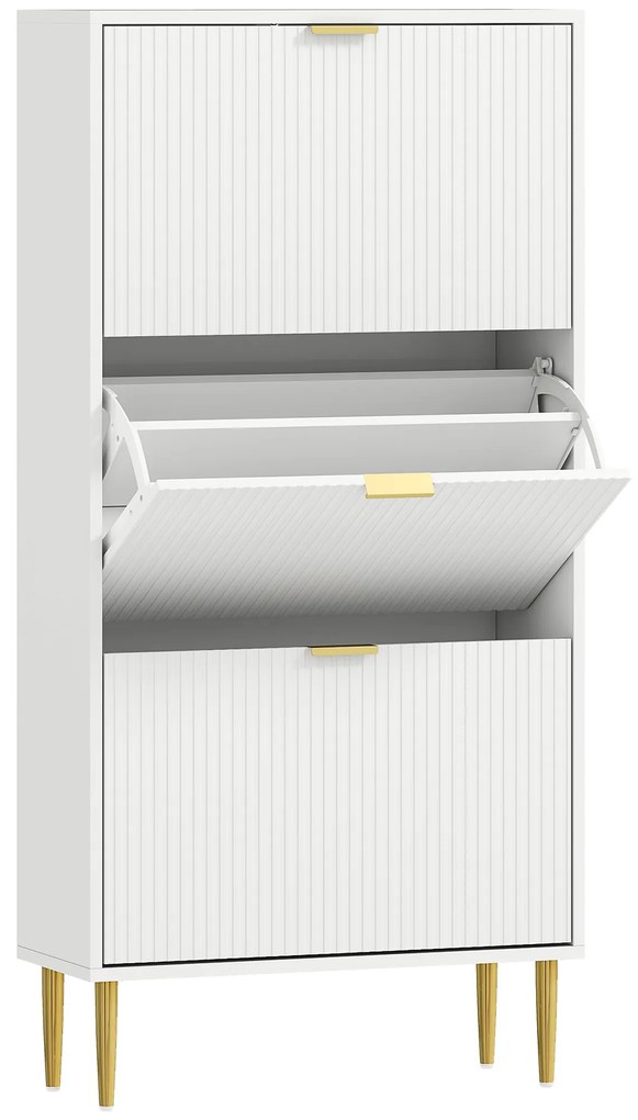 HOMCOM Dulap de pantofi pentru 18 perechi de pantofi cu 3 sertare rabatabile Alb | Aosom Romania