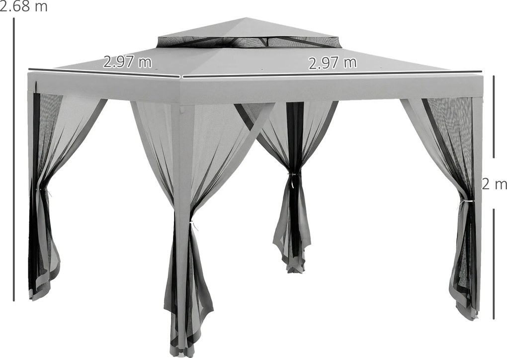 Outsunny Foisor de Gradina cu Plasa de Tantari, Foisor 3x3 m cu Acoperis Dublu si Cadru din Metal, Bej | Aosom Romania