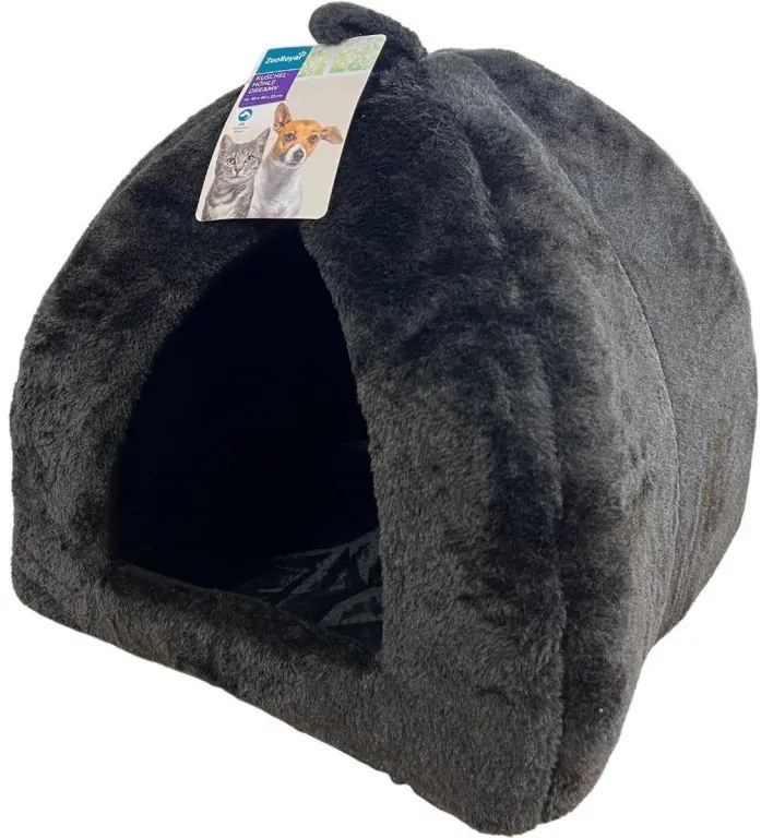 Culcus pufos pentru caine/pisica HUISE 40x35 cm, negru-gri