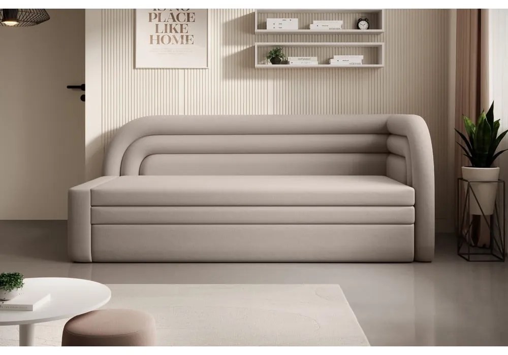 Canapea bej extensibilă/cu spațiu de depozitare cu tapițerie din catifea cu colț pe partea dreaptă 223 cm Fabillo – ELTAP
