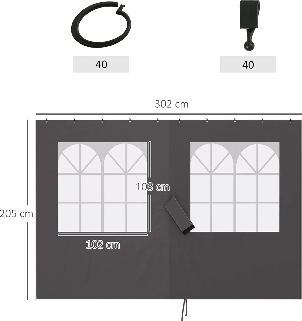 Outsunny Panouri laterale pentru pergolă, 4 panouri laterale pentru pavilion de grădină, cu fermoare, 3 x 4 m pergolă, Gri închis | Aosom Romania