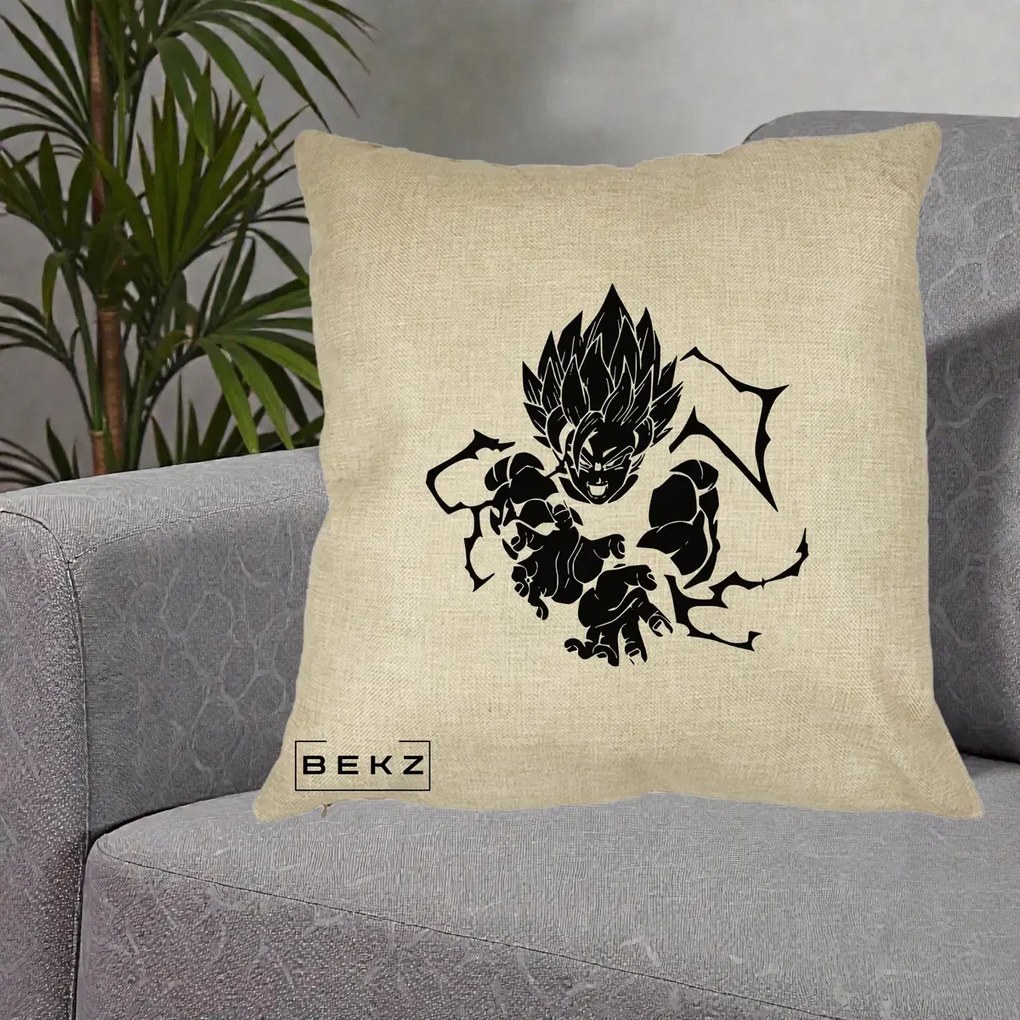 Perna Personalizata Dragon Ball Goku Super Saiyan Silueta, 40x40 cm, Crem, Husa Detasabila, Perna Inclusa, BEKZ®