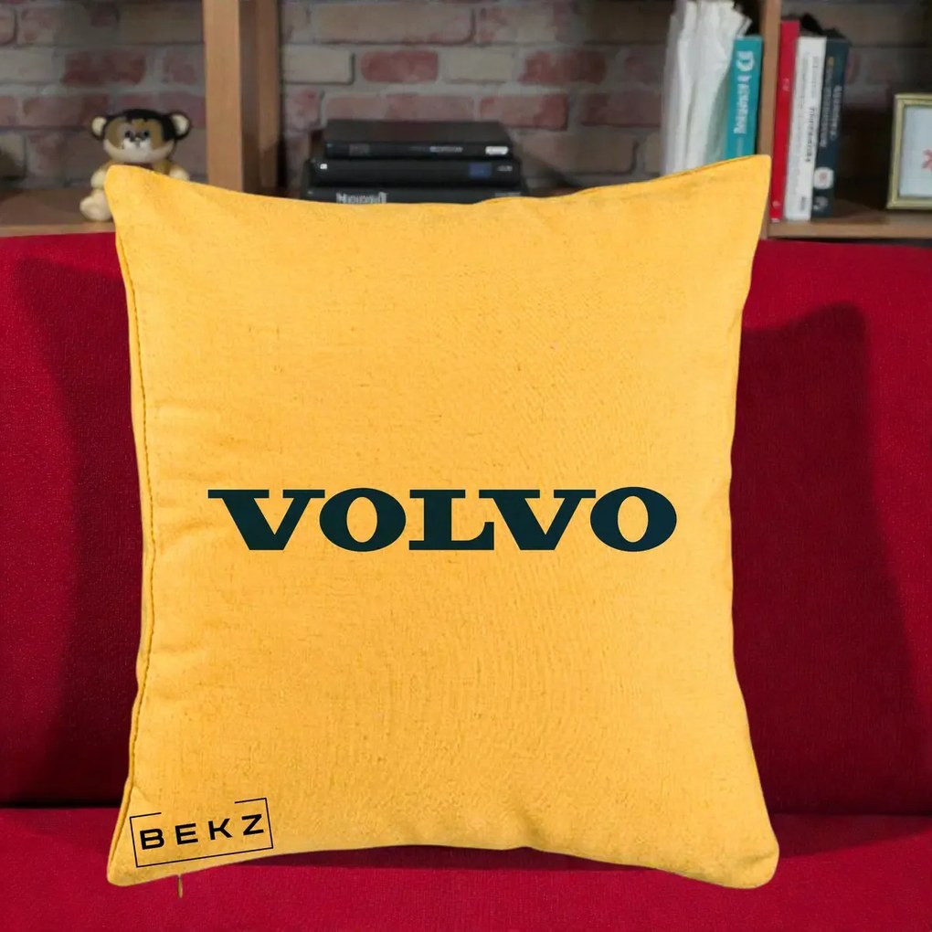 Perna Personalizata cu emblema Volvo, 40x40 cm, Galben, Husa Detasabila, Perna Inclusa, BEKZ®