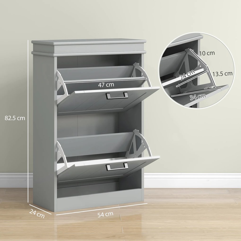 HOMCOM Mobilier pentru depozitare a pantofilor, 2 uși rabatabile, rafturi reglabile, pentru intrare, coridor, 54 x 24 x 82,5 cm, gri | Aosom Romania