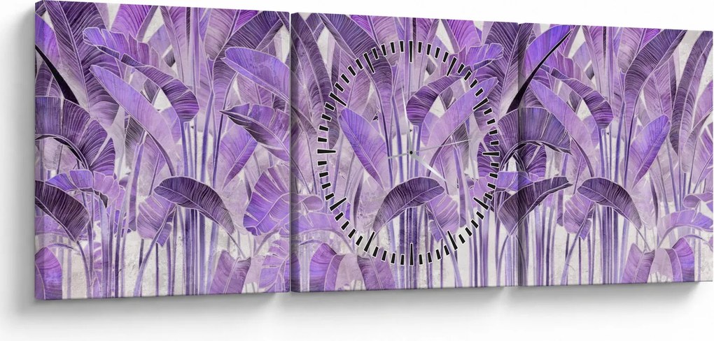 Tablou - Frunze violet în tencuială (cu ceas) (90x30 cm)
