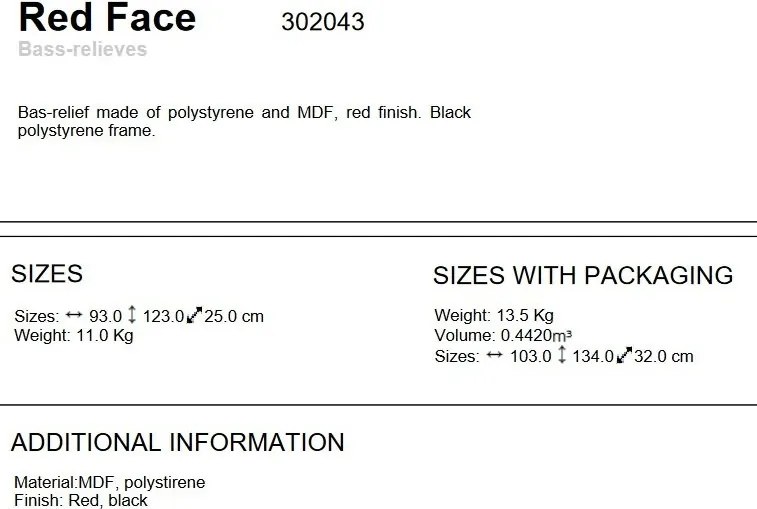 Tablou / Basorelief decoratiune perete Red Face 90X120cm