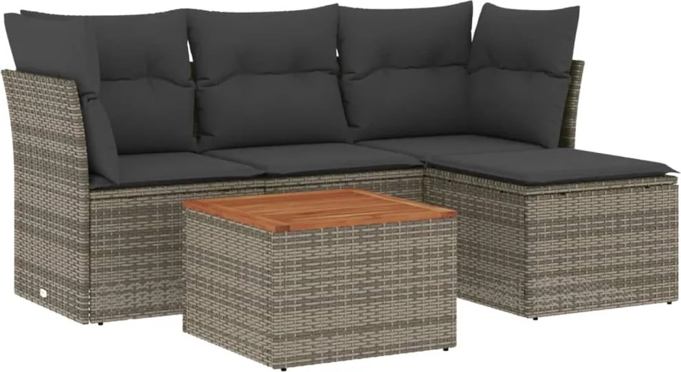 vidaXL Set canapea de grădină cu perne, 5 piese, gri, poliratan