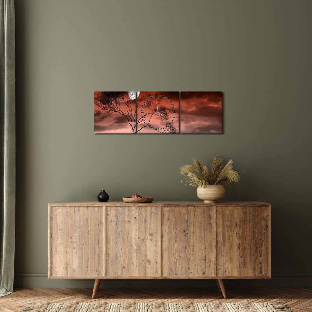Tablou - Luna luminează noaptea (cu ceas) (90x30 cm)