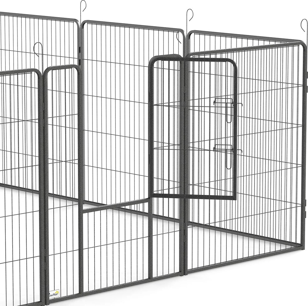 PawHut Gard pentru Câini, Incintă Modulară pentru Câini din 8 Secții pentru Interior și Exterior, 80x100 cm, Negru | Aosom Romania
