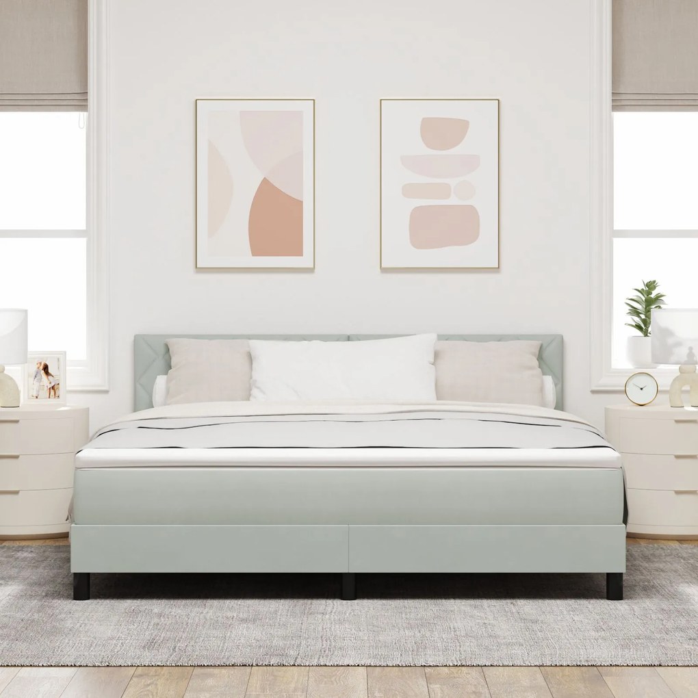 vidaXL Pat box spring cu saltea &amp; LED, gri deschis, 180x200 cm catifea