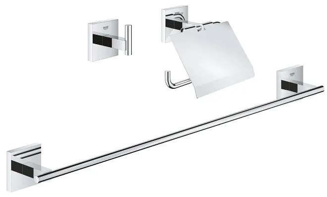 Pachet 3 in1 accesorii Grohe Start Cube, bara, agatatoare, suport hartie igienica, pe perete, metal, crom - 41124000