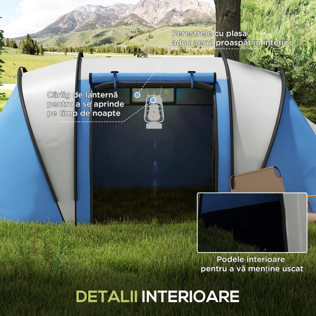 Outsunny Cort de camping pentru 4-5 persoane cu 2 dormitoare | Aosom Romania