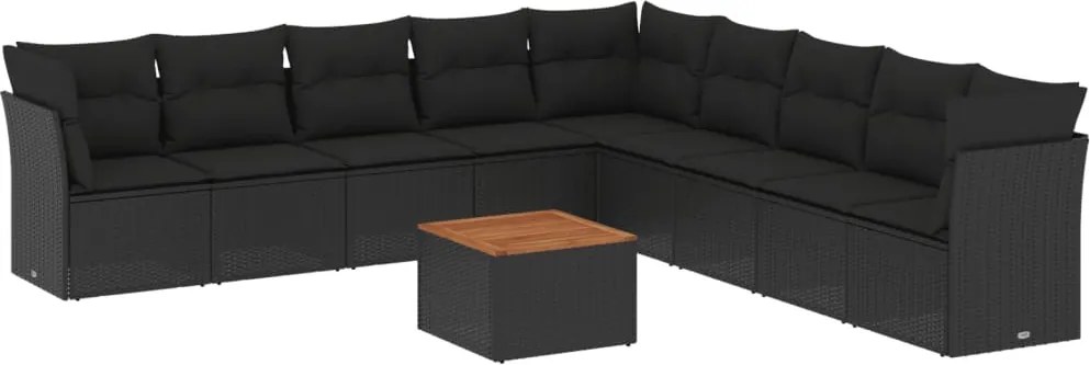 vidaXL Set canapele de grădină cu perne, 10 piese, negru, poliratan