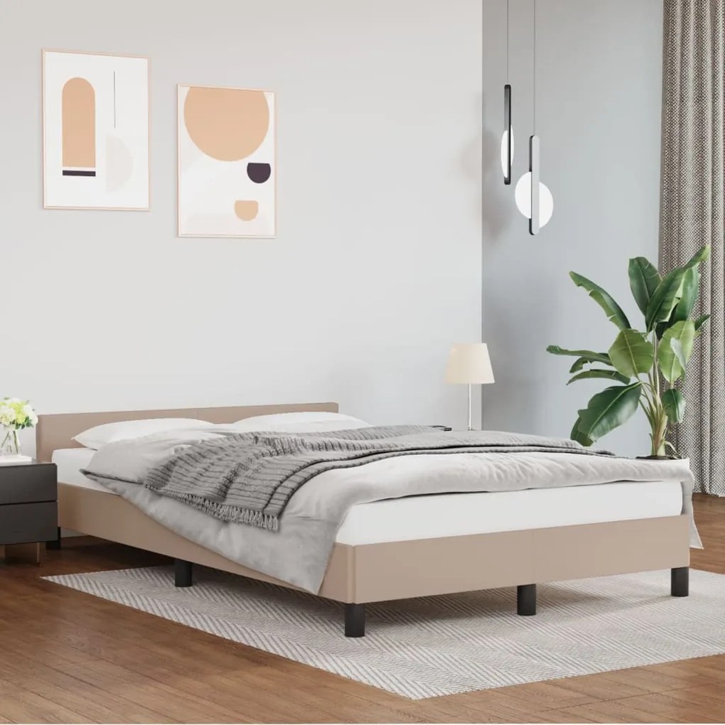 347494 vidaXL Cadru de pat cu tăblie, cappuccino, 120x200 cm, piele ecologică
