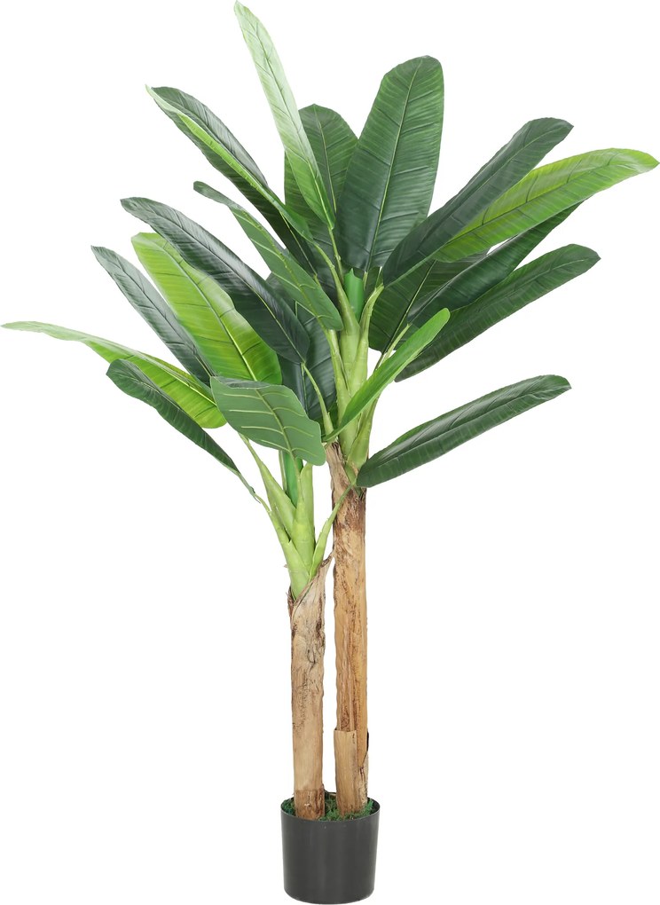 HOMCOM Arbore de banan artificial 150 cm Plantă artificială decorativă cu ghiveci și  2 trunchiuri pentru Casă Birou Living Verde | Aosom Romania
