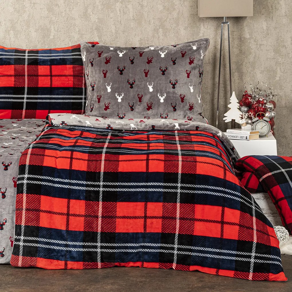 Lenjerie de pat din microflanelă 4Home Carouri roșu, 140 x 220 cm, 70 x 90 cm
