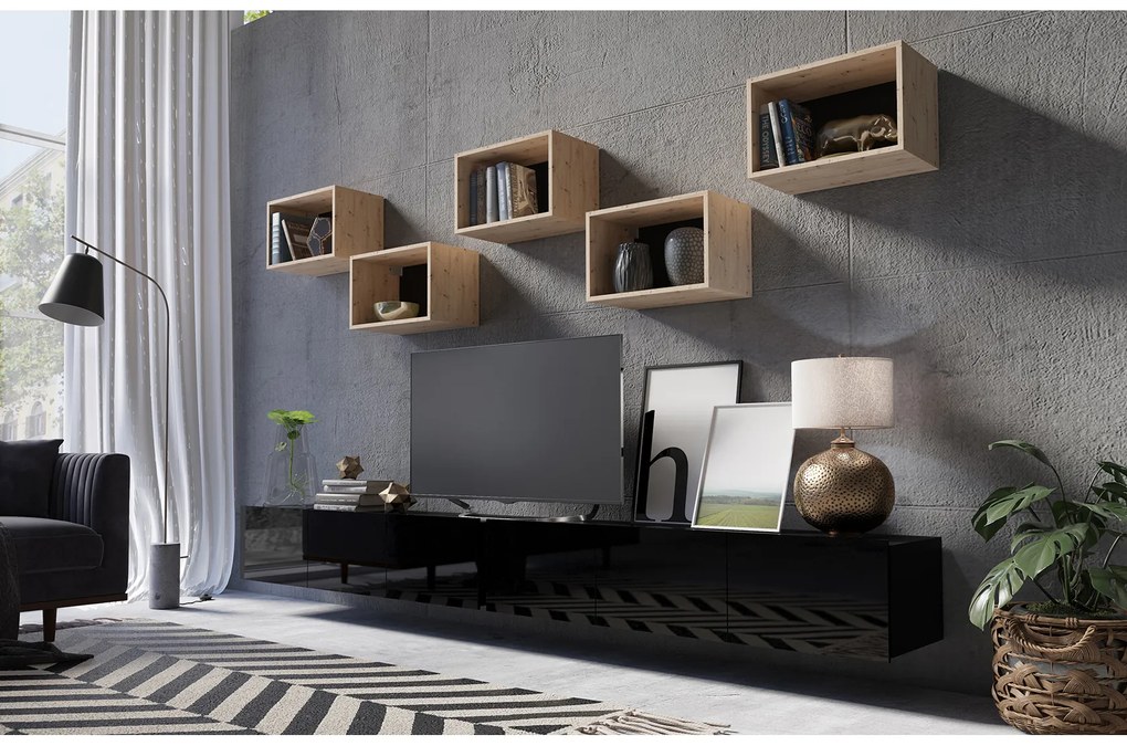 Mobilier living Calabria C32 BLACK (Negru + Stejar artisan) (fără iluminat). 1051575