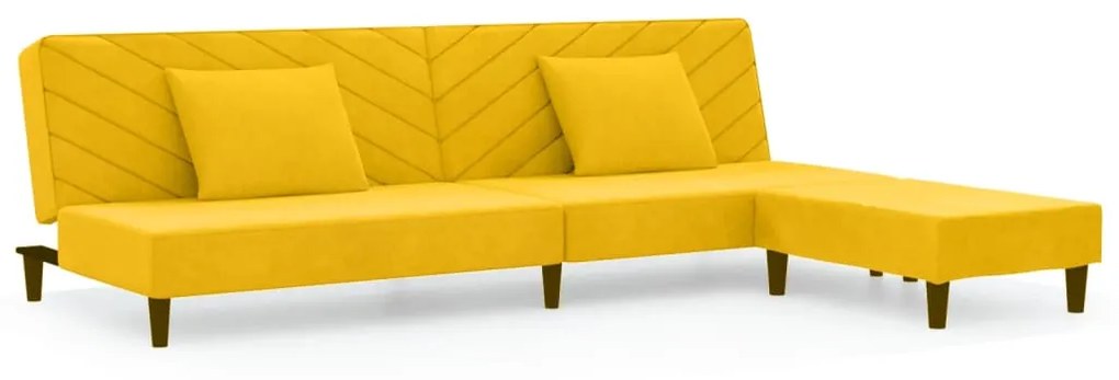 3081839 vidaXL Canapea pat cu 2 locuri, 2 perne&taburet, galben, catifea