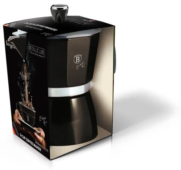 Espressor cafea pentru aragaz (Cafetiera) 6 cesti Metallic Line Shiny Black Edition BerlingerHaus BH 6942
