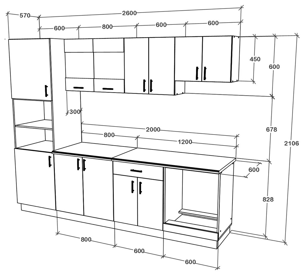 Set haaus V20, Gri Lucios/Alb, MDF, Blat Thermo 28 mm, L 260 cm