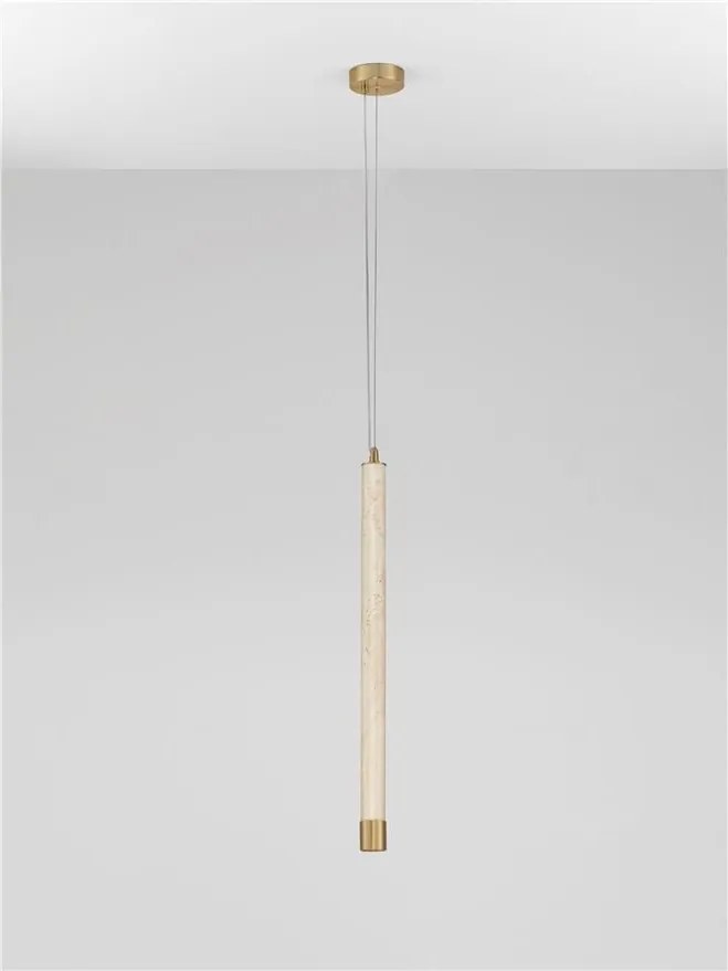 Lustra, Pendul tubular din travertin Muse metal auriu