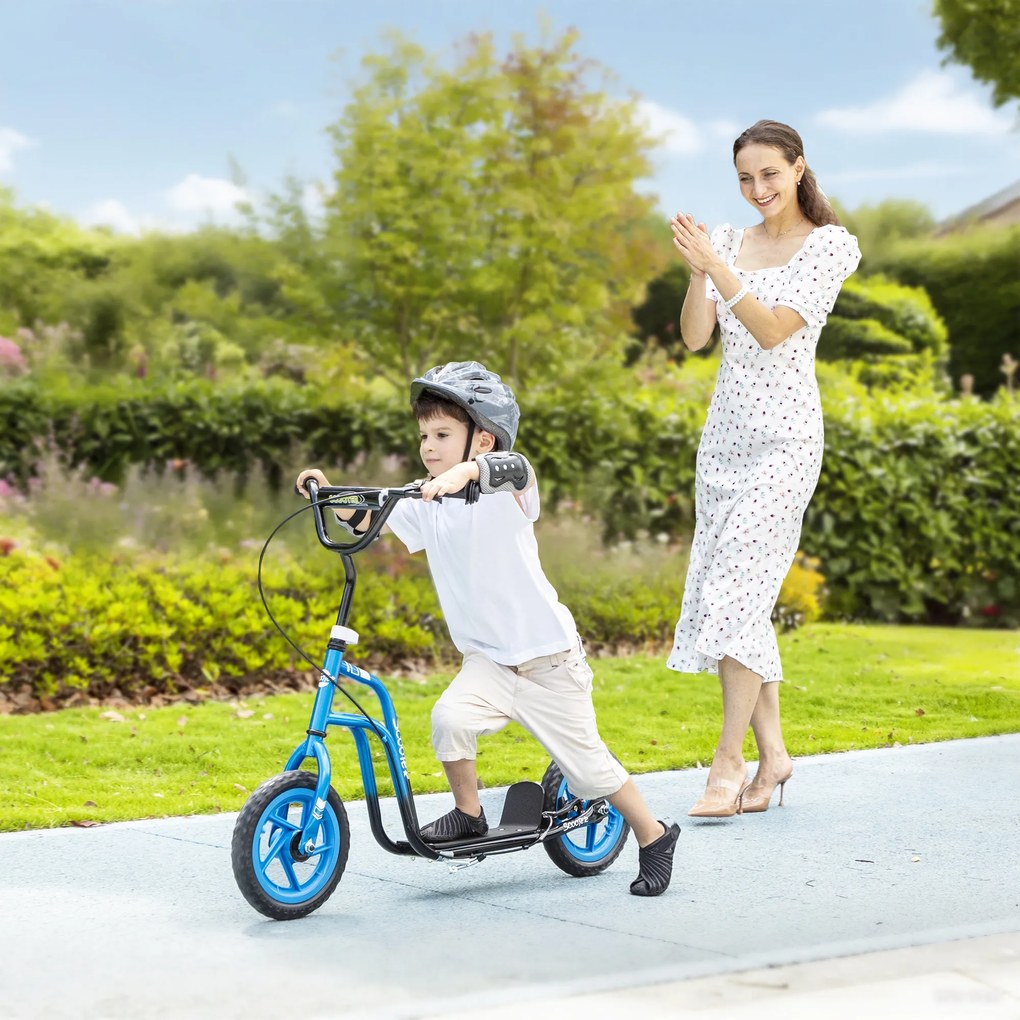 AIYAPLAY Trotinetă pentru copii cu ghidon reglabil, roți mari, suport de parcare, frână de mână, pentru copii cu vârste între 5-12 ani, Albastru | Aosom Romania