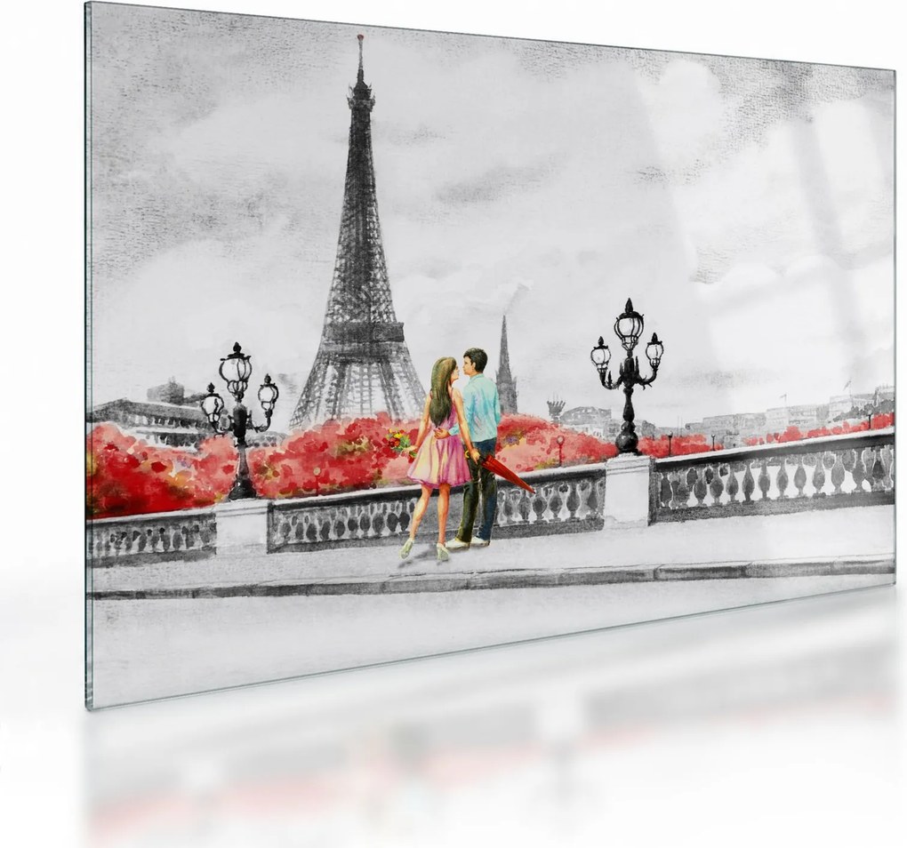 Tablou pe sticlă îndrăgostiții în Paris (70x50 cm)