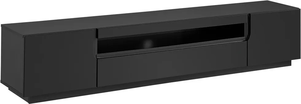 Comodă TV Loftia 200 cm, cu două uși și nișă – negru / negru mat