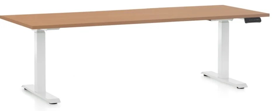 Masa inaltime reglabila OfficeTech D, 200 x 80 cm, bază albă, fag