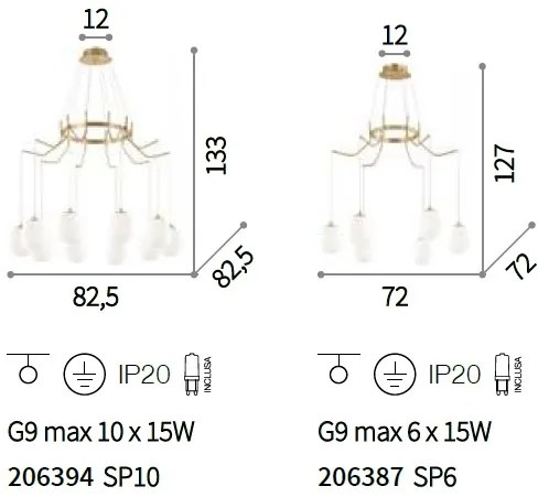 Lustra cu 6 pendule design modern KAROUSEL SP6, alama 206387