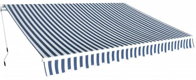 Copertina pliabila cu actionare manuala, 350 cm, albastru/alb