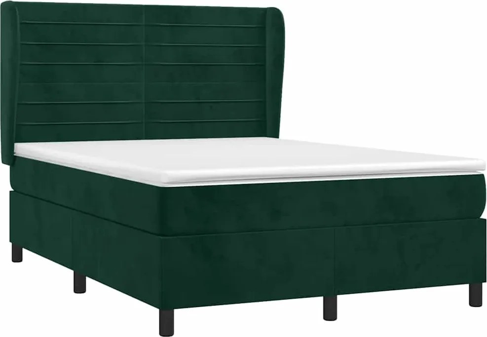 vidaXL Pat box spring cu saltea, verde închis, 140x190 cm, catifea