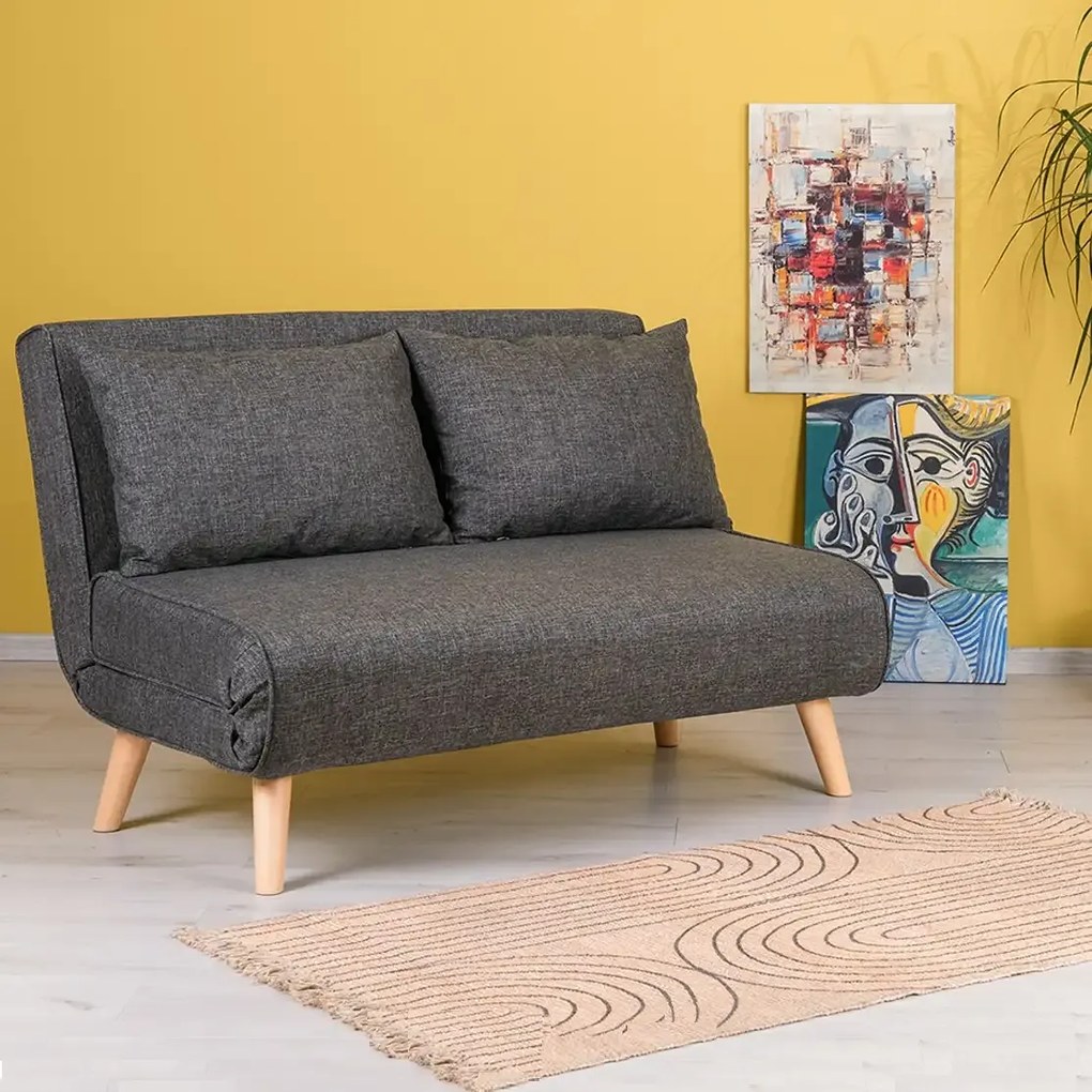 Canapea extensibilă 2 locuri modernă 120x85x80 cm – stofă, bej-gri – Sidney