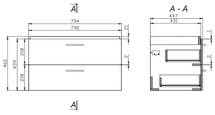 Set mobilier suspendat si lavoar Cersanit, Lara, 80 x 45 cm, alb