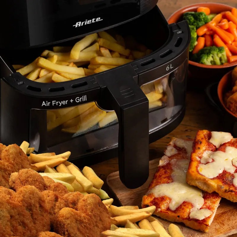 Friteuza cu aer cald Ariete MAXI 4626/00, 1300 W, 6 L, 8 programe, 35-200°C, Panou tactil LCD, Negru