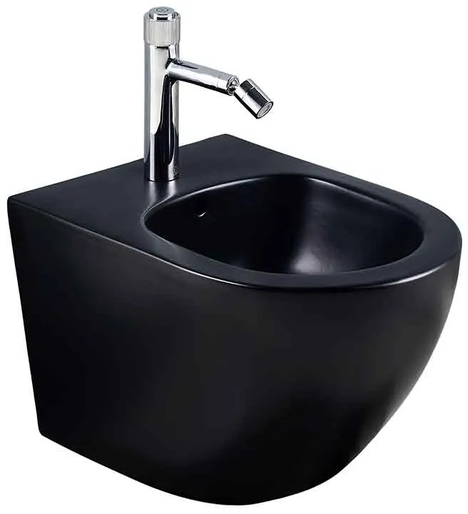 Bideu suspendat cu fixare ascunsa, 36 x 49 cm, negru mat, oval, Fluminia Ricci Negru