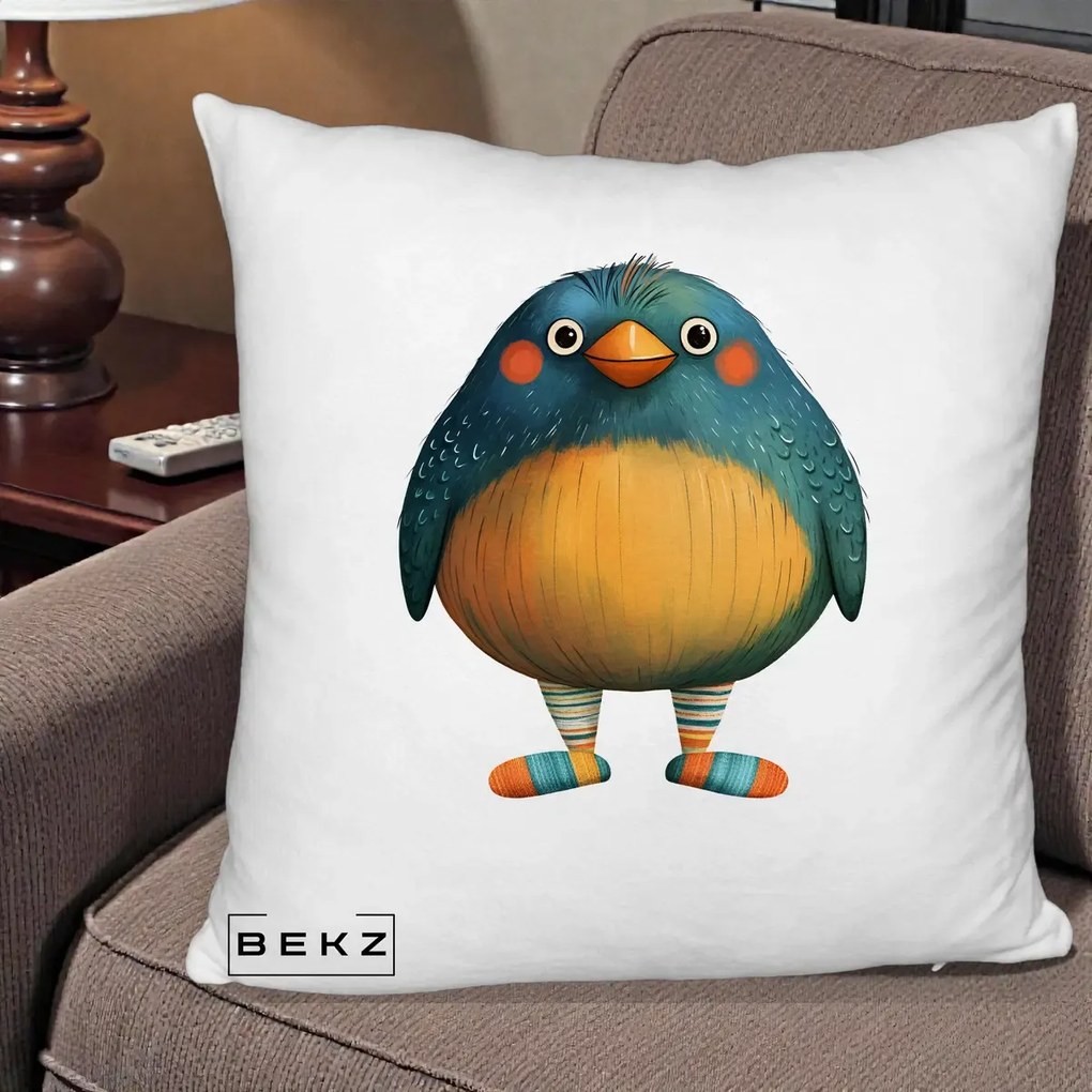 Perna Decorativa Pasare Teal cu Sosete Dunghi, 40x40 cm, Alb Pufos, Husa Detasabila, Perna Inclusa, BEKZ®