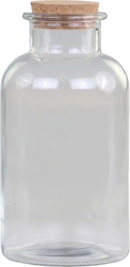 Borcan vintage pentru cămară, din sticlă transparentă, cu dop din plută, H21 cm