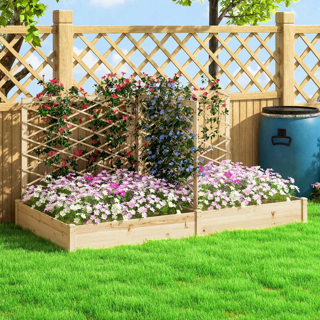 Outsunny Jardiniere cu 3 trelișe modulabile, bazin de flori din lemn pentru balcon terasă patio, 222x114x109 cm efect lemn natural | Aosom Romania
