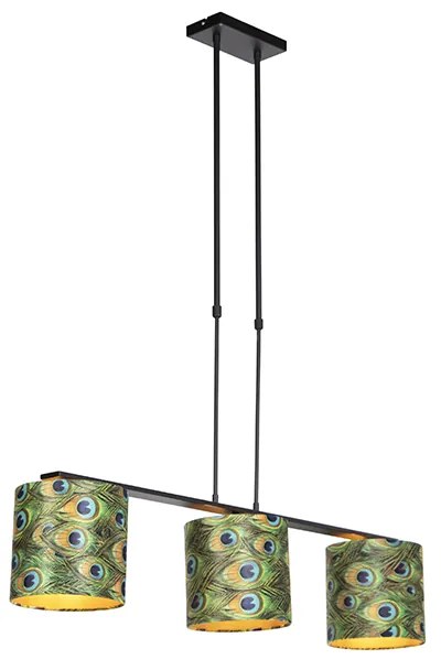 Lampă suspendată cu abajururi din catifea paun cu auriu 20cm - Combi 3 Deluxe