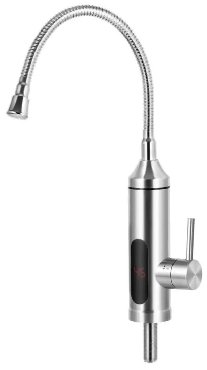 Robinet electric incalzire apa instant Voltz V57100EW, 3300W, Cu afisaj, Pana la 60C, Montare pe blat, Otel inoxidabil