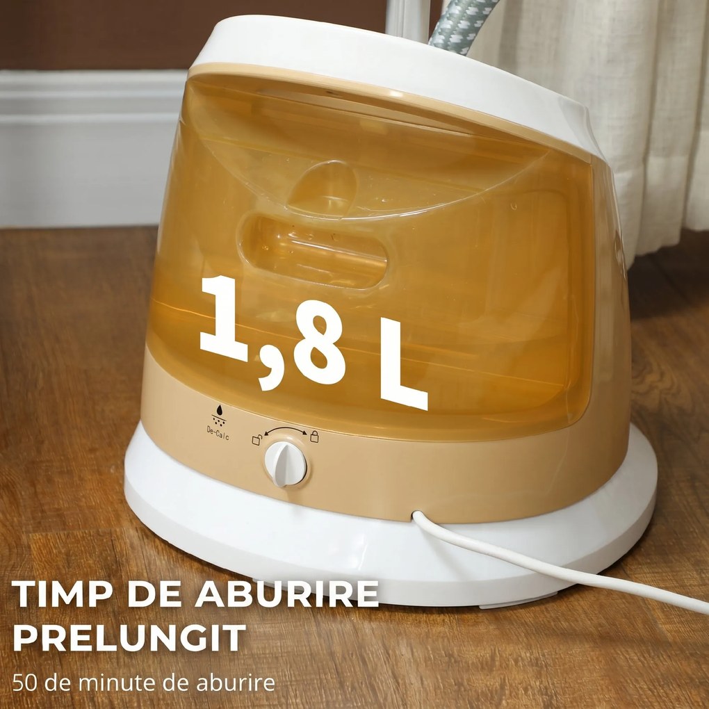 HOMCOM Aparat de Călcat Vertical cu Rezervor de Apă de 1,8l și Înălțime Reglabilă, 32x32x32 cm, Auriu | Aosom Romania