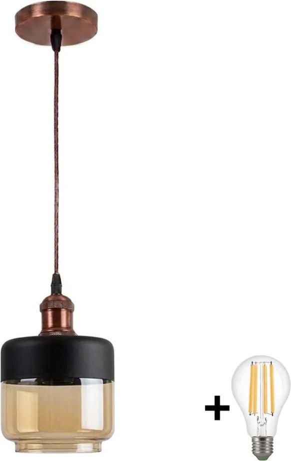 Brilagi-LED Lustru pe cablu R GLASS 1xE27/60W/230V Ø 14 cm cupru/fumuriu/bej/negru
