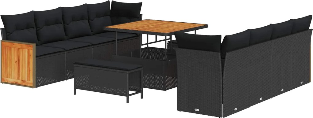 vidaXL Set de canapele pentru grădină cu pernă 11 pcs Negru