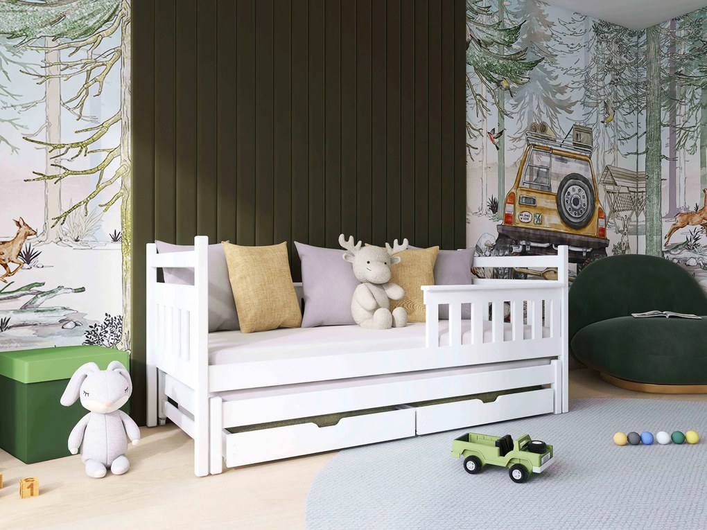 Pat pentru copii 90 x 190 cm DORIA (cu somieră și sp. depozitare) (Alb). Promo -10%. 1013073