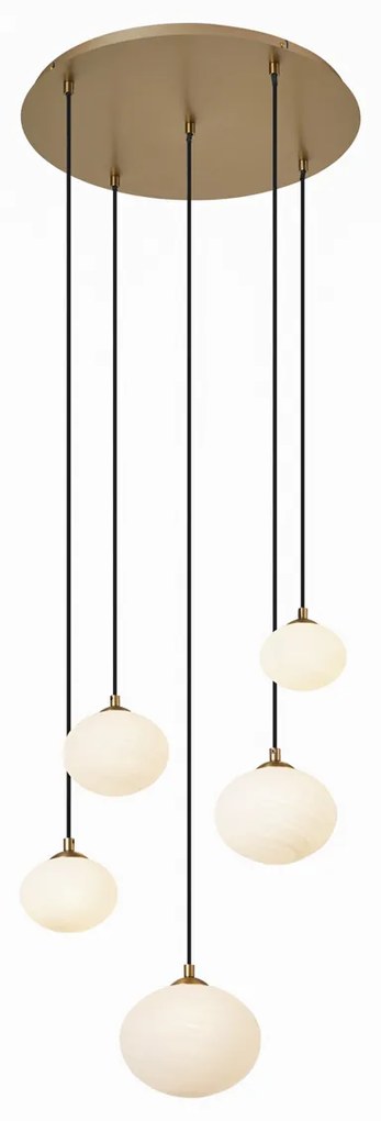 Lampă suspendată Art Deco aurie cu sticlă opal 5 lumini - Yani