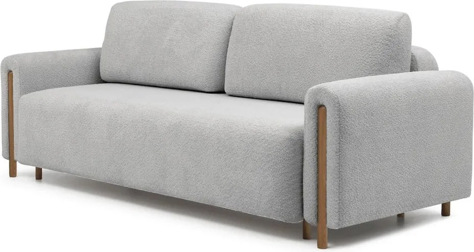 Canapea gri deschis extensibilă/cu spațiu de depozitare cu tapițerie din țesătură bouclé 244 cm Arcadova – ELTAP