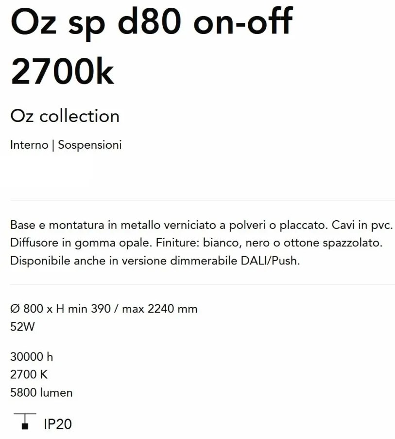 Lustra LED suspendata design circular Oz sp d80 on-off 2700k alba