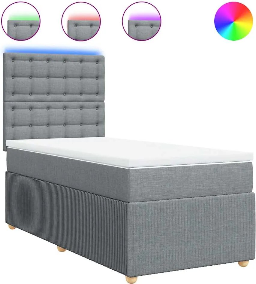 vidaXL Pat box spring cu saltea, gri deschis, 90x190 cm, textil
